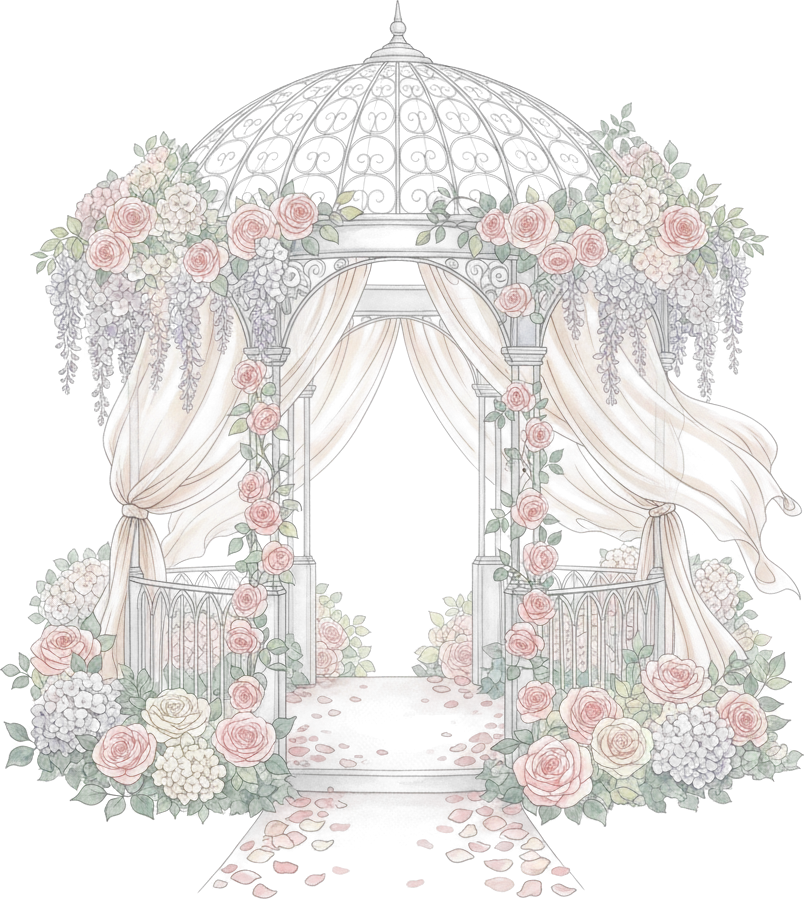 Aquarelle d'un pavillon fleuri